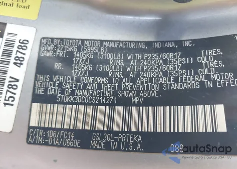 2012 Toyota Sienna Le V6 8 Passenger из США, поврежденный, VIN 5TDKK3DC0CS214271